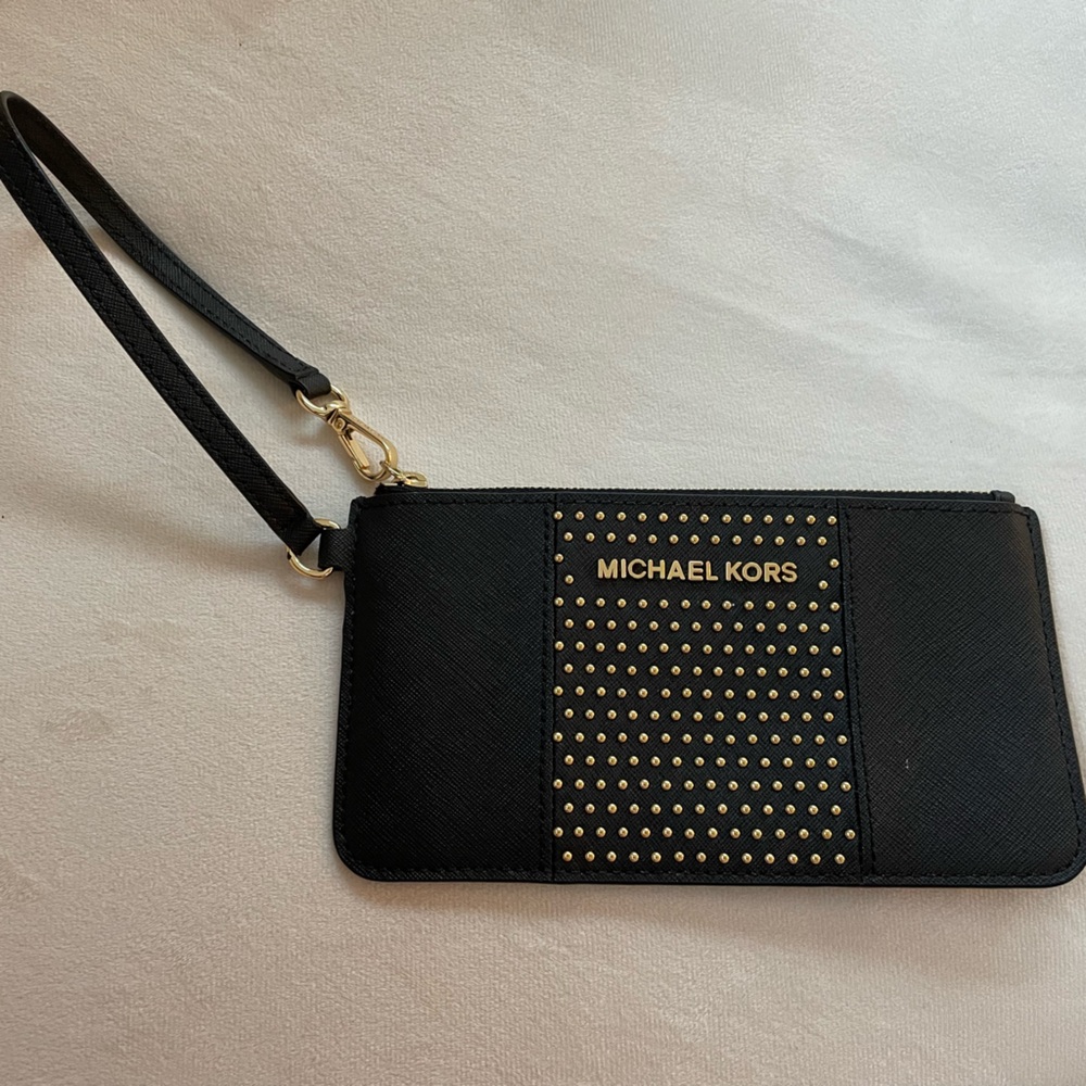 Michael Kors Black Wristlet with Gold Studs